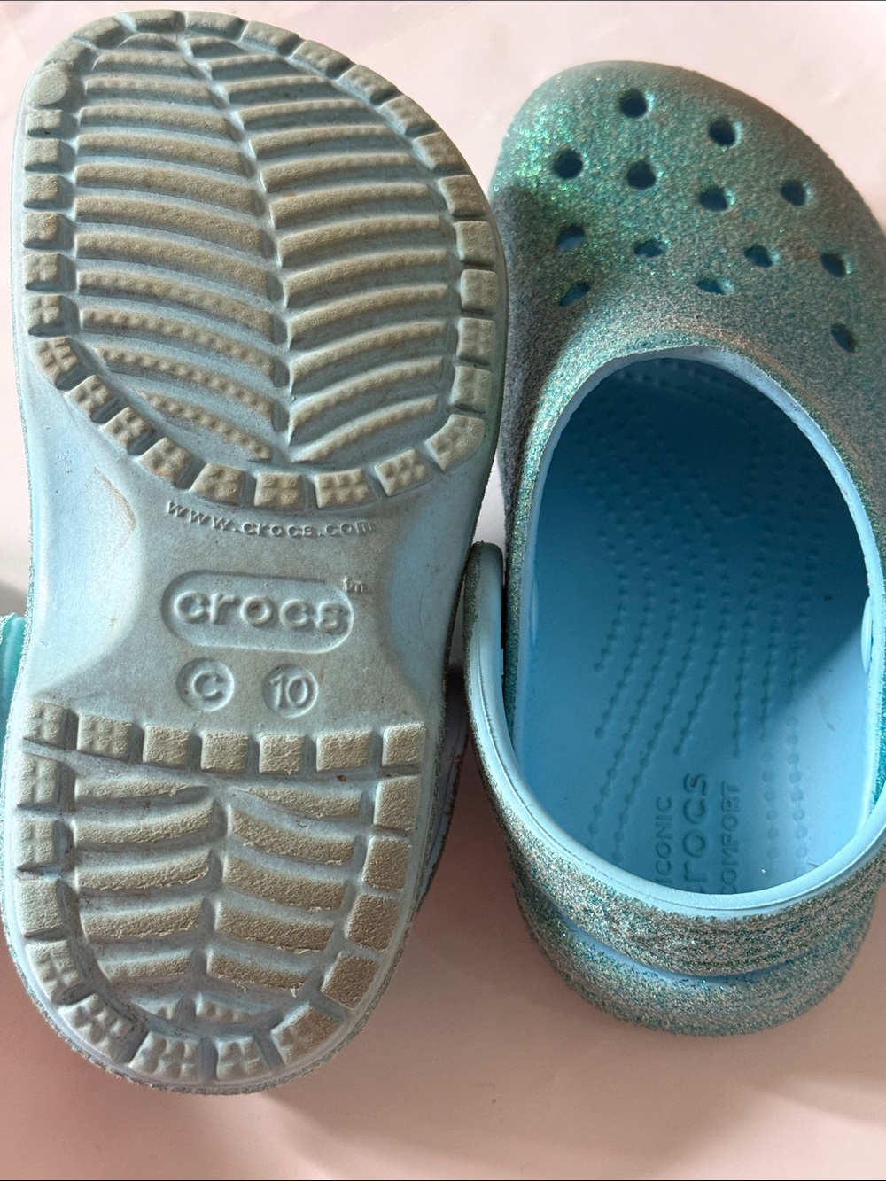 CROCS Kids' Glitter Clogs in Pink and Teal - Picture 3 of 3